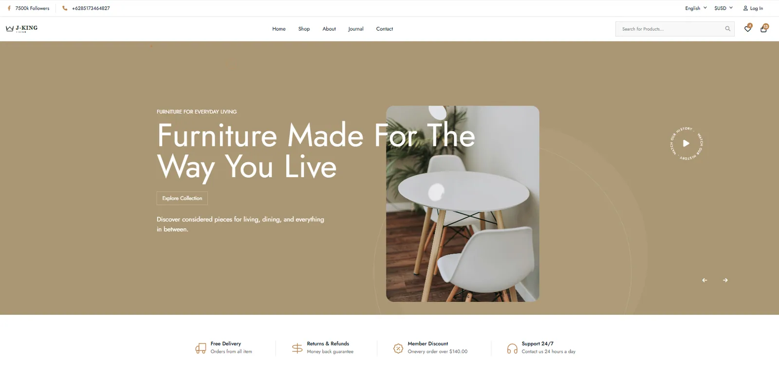 J-KING Living online store homepage