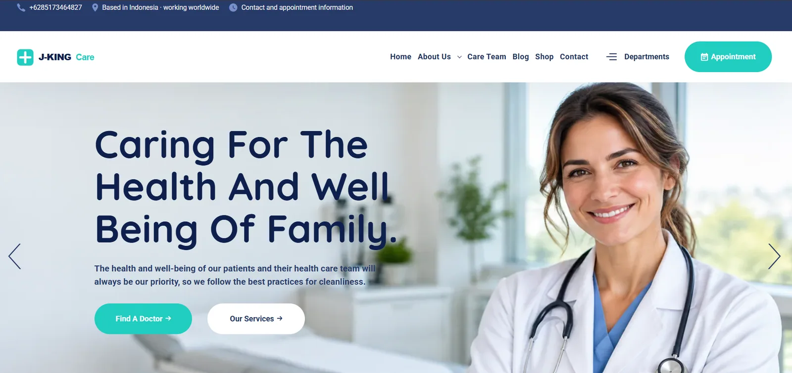 J-KING Care healthcare website homepage