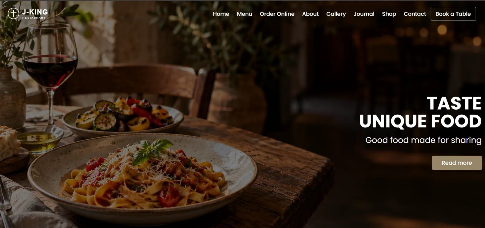 J-KING Restaurant website homepage