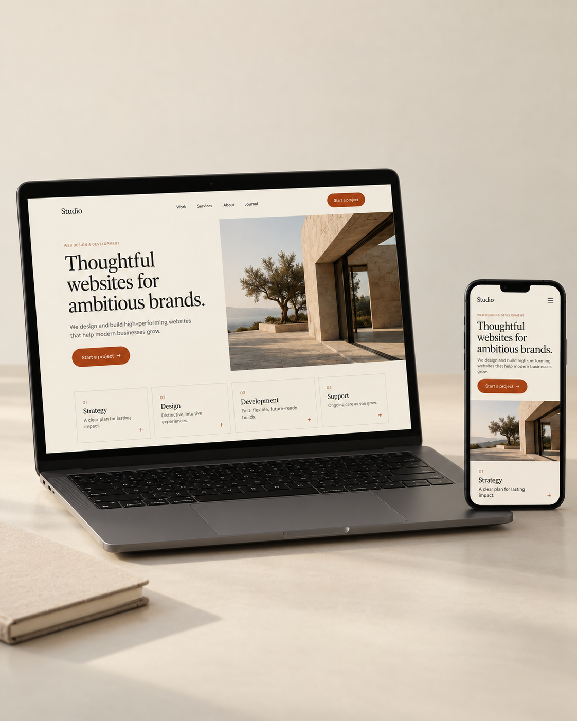 Responsive business website on laptop and phone